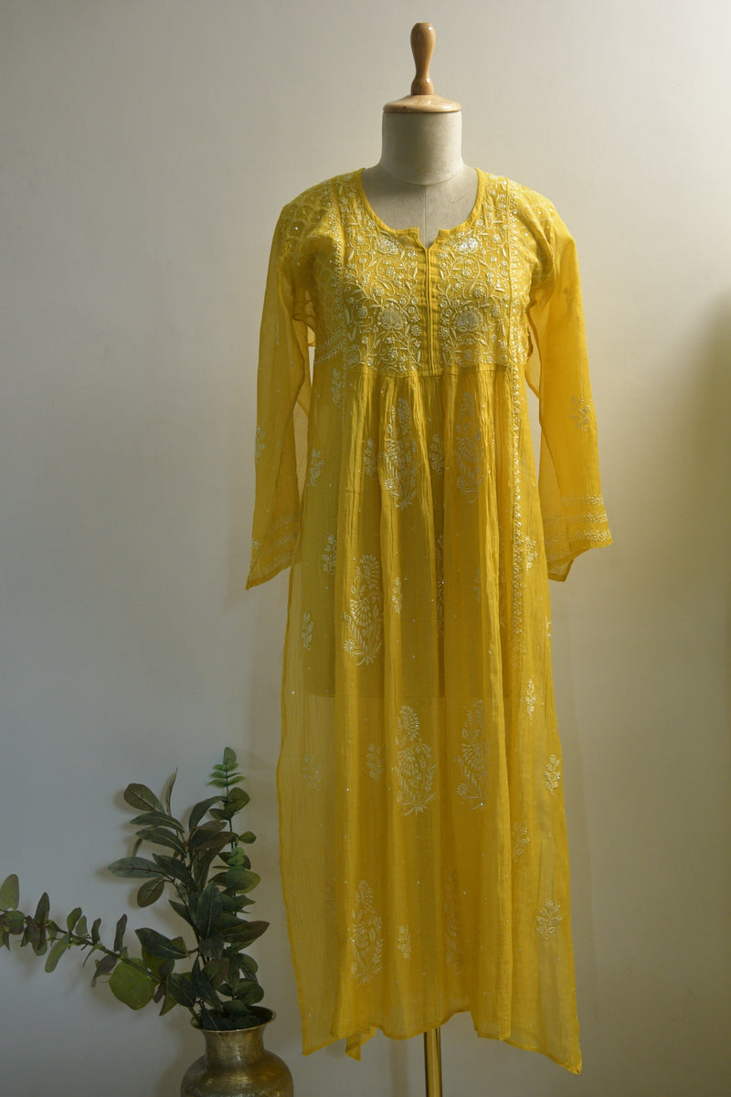 Yellow Tissue Chikankari Kurta Set