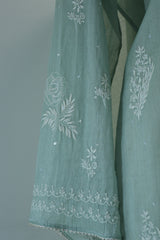 Sea Green Silver Tissue Chikankari Kurta Set