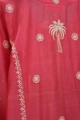 Fuchsia Chanderi Jaal Panel Straight Chikankari Kurta Set