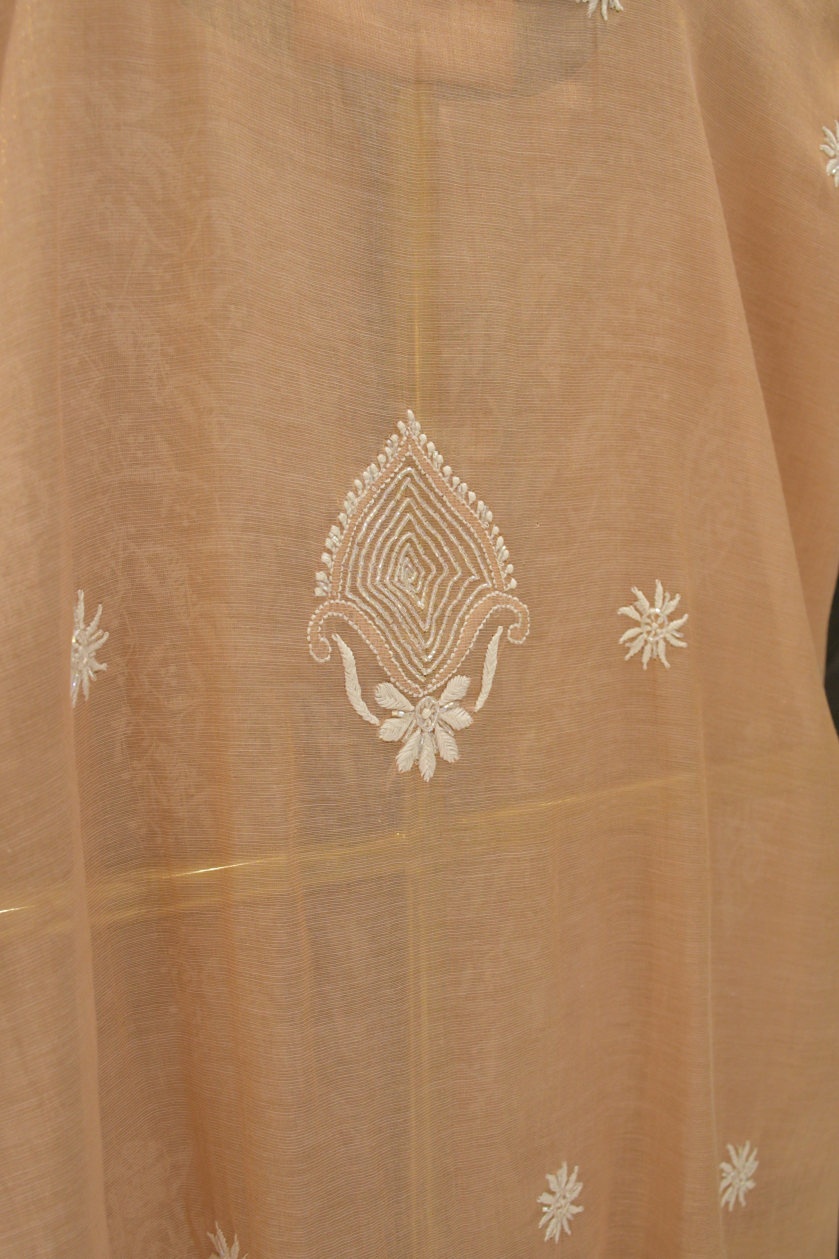 Pink Golden Tissue Chikankari Kurta Set