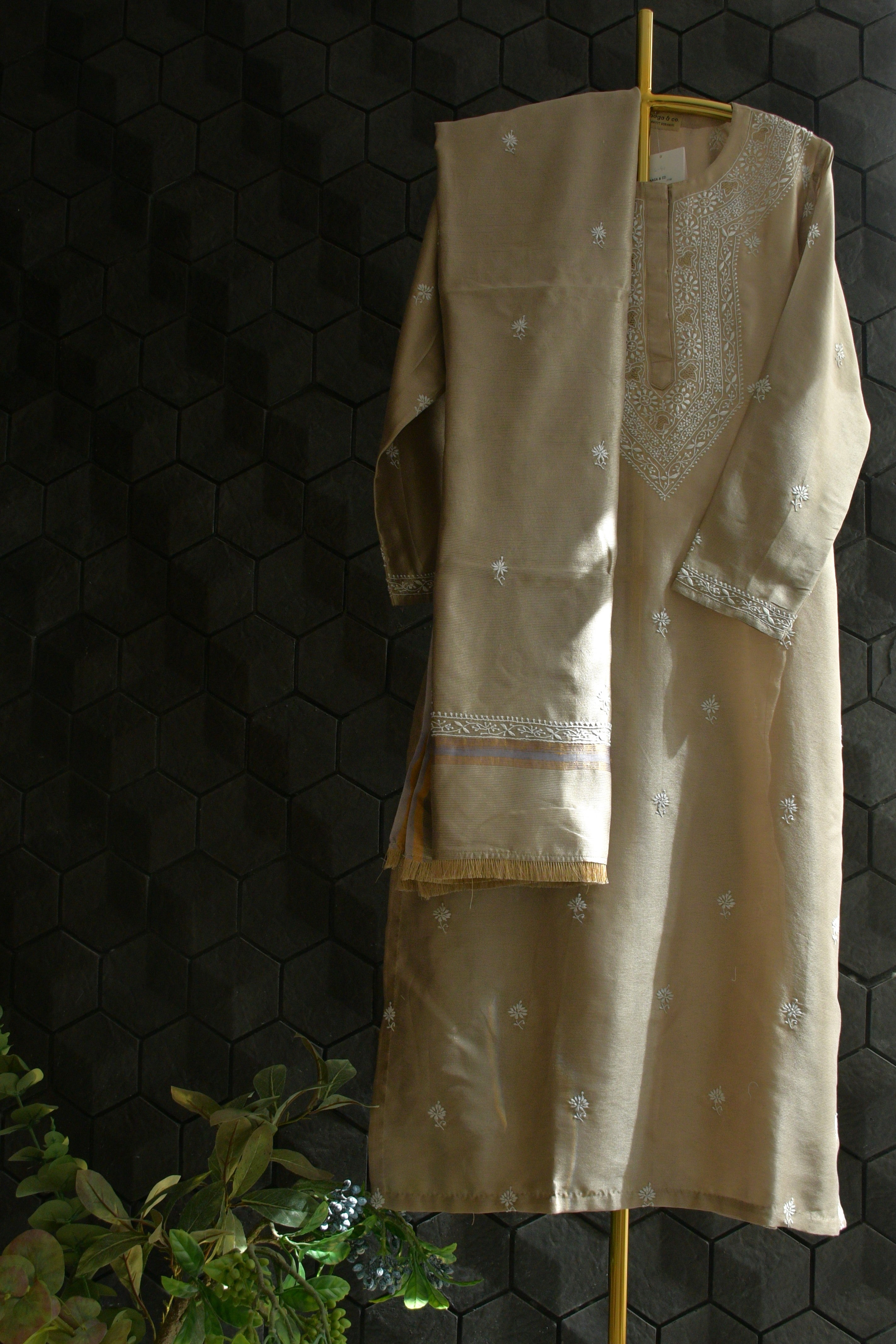 Striped Tissue Chikankari Suit Set