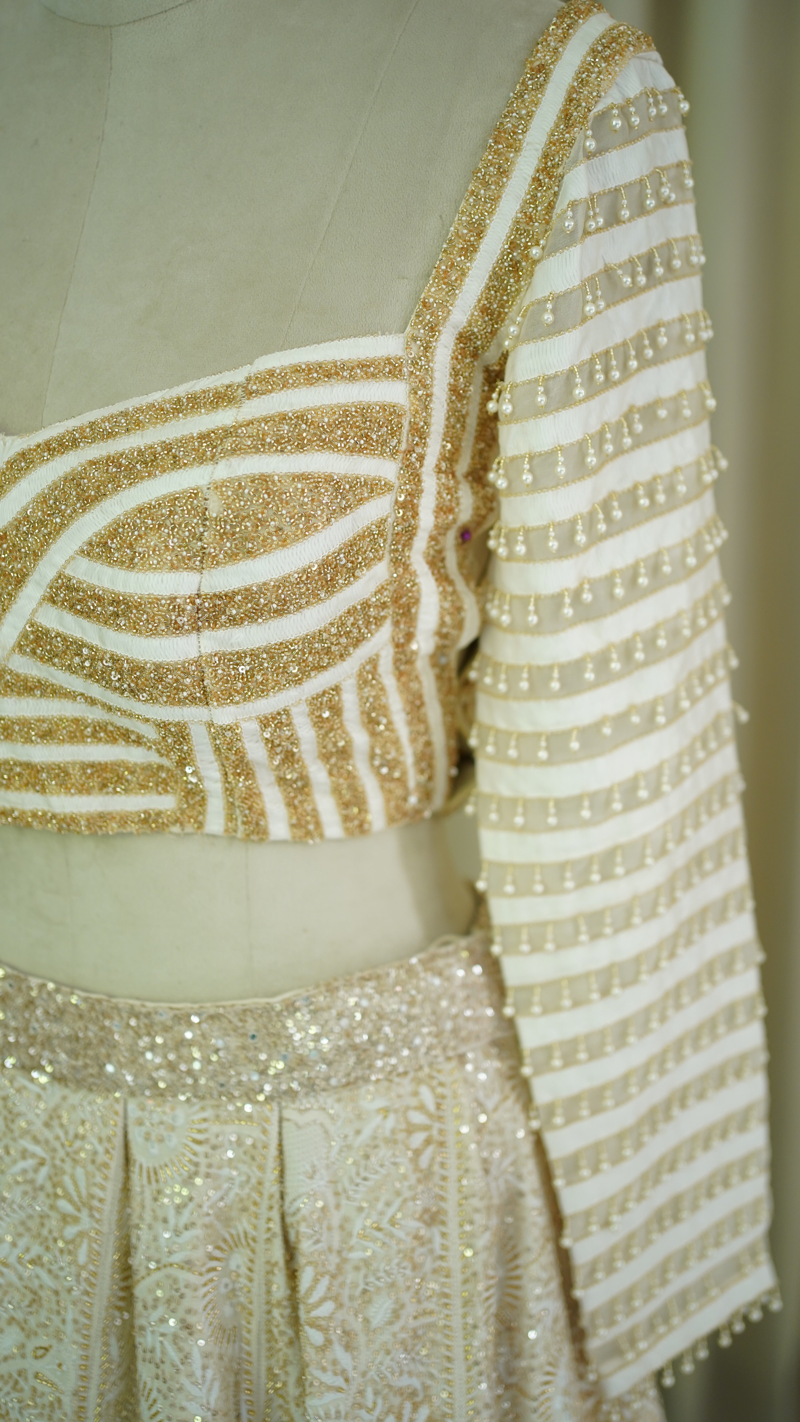 Ivory Georgette Chikankari Lehenga