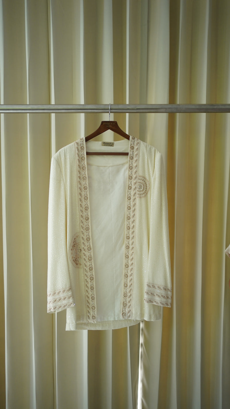 Ivory Pure Georgette Jacket with Statement Paan Boota