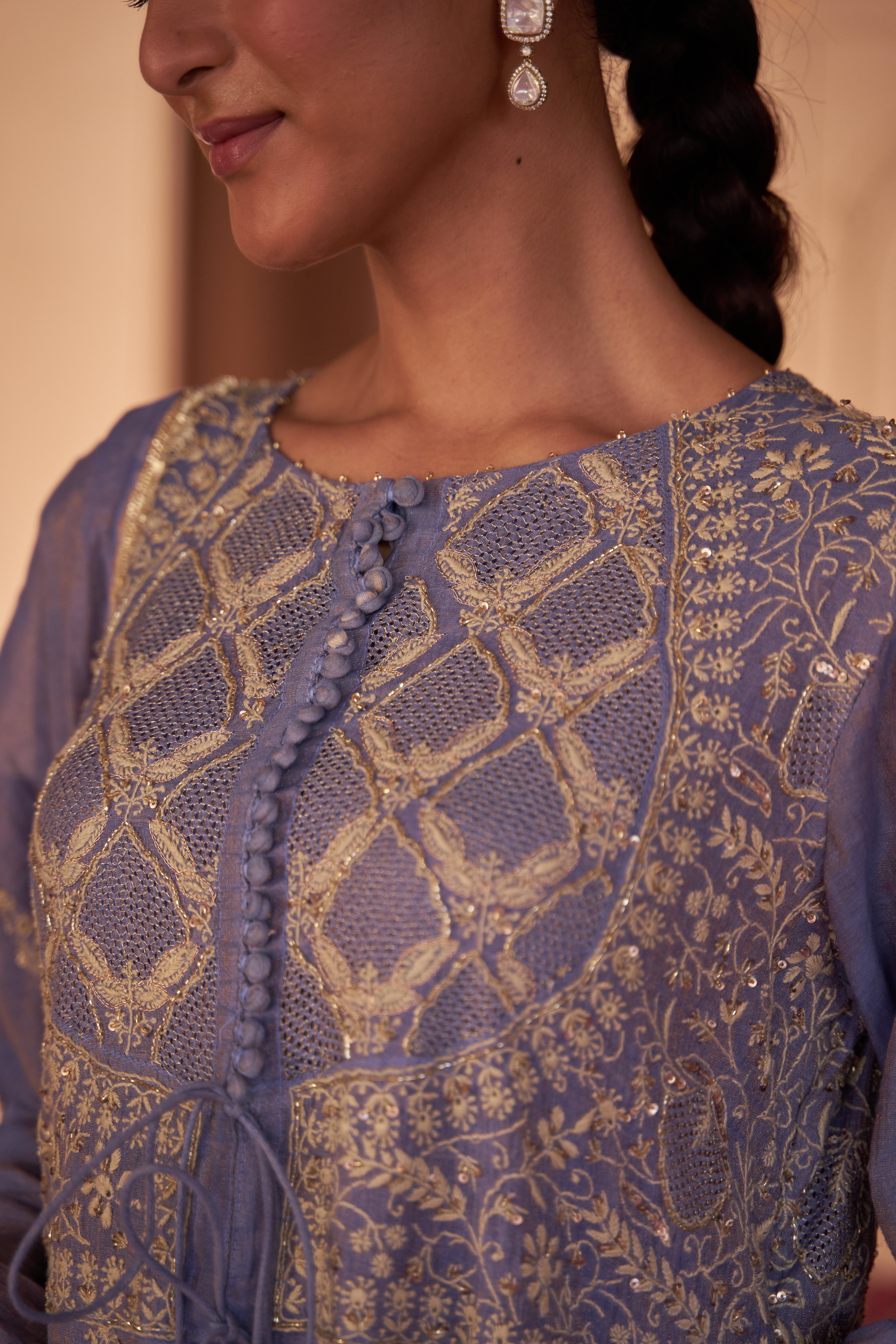 Lavender Tissue Chikankari Kurta Set