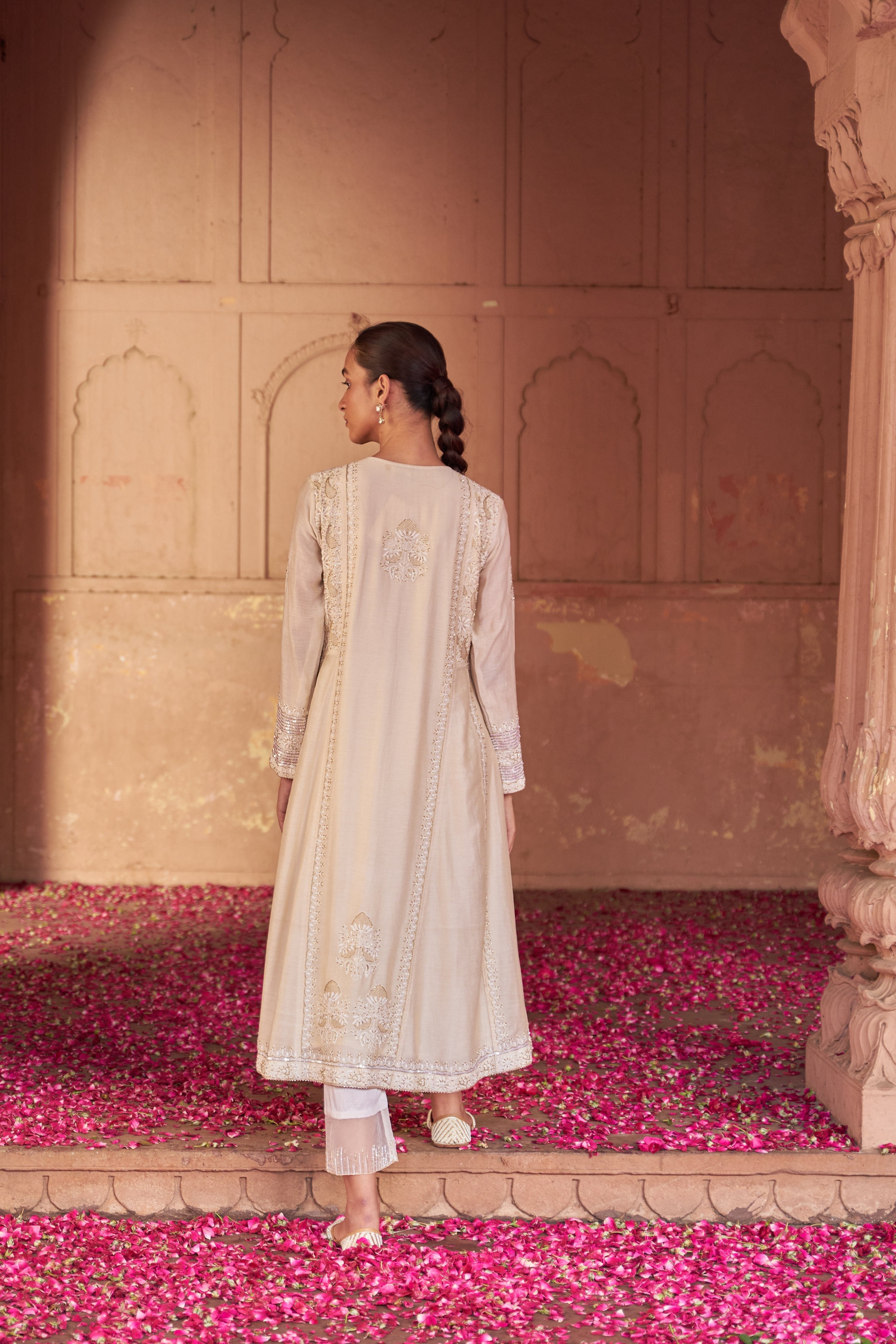 Beige Chanderi Chikankari Anarkali Set