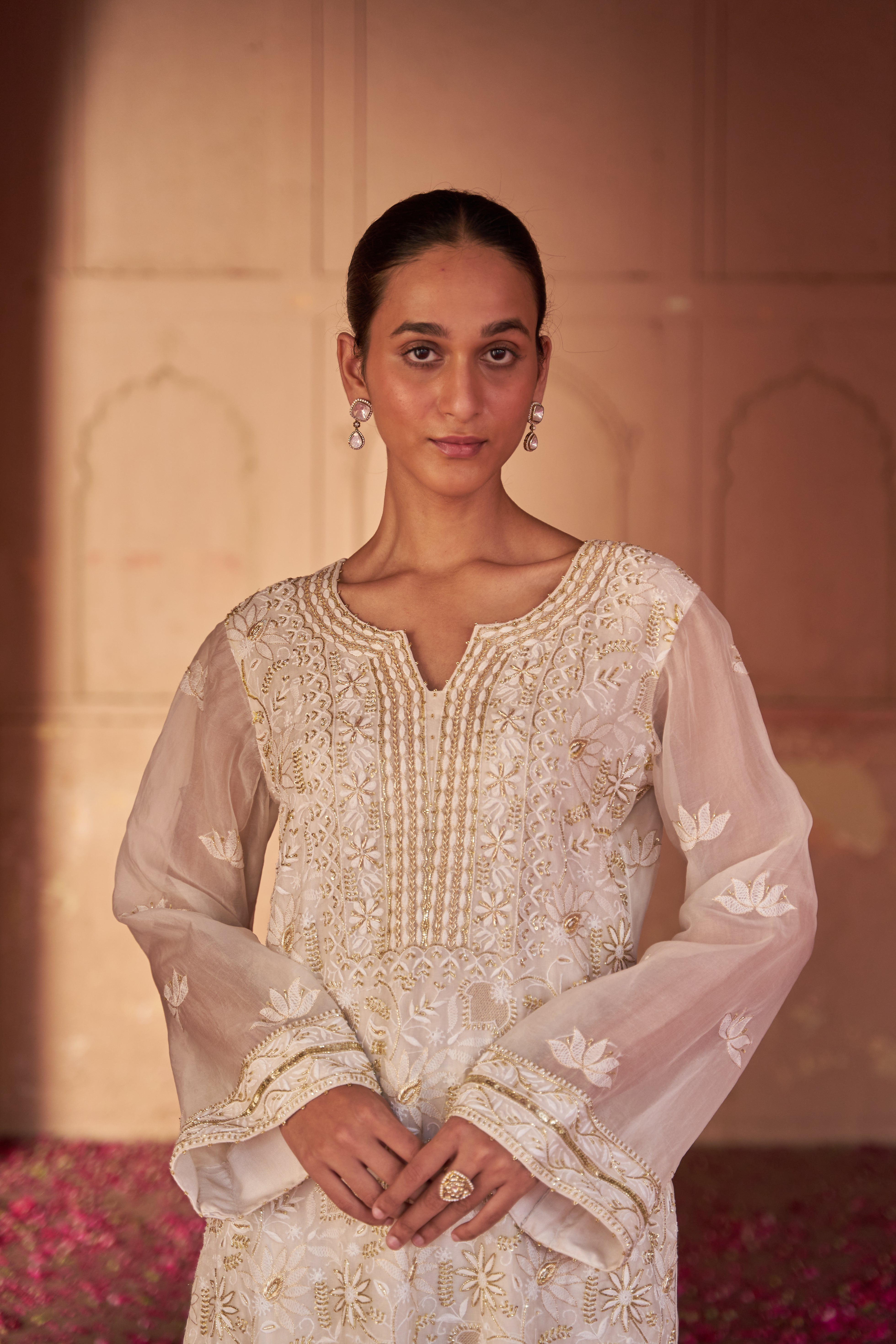 White Organza Chikankari Kurta Set