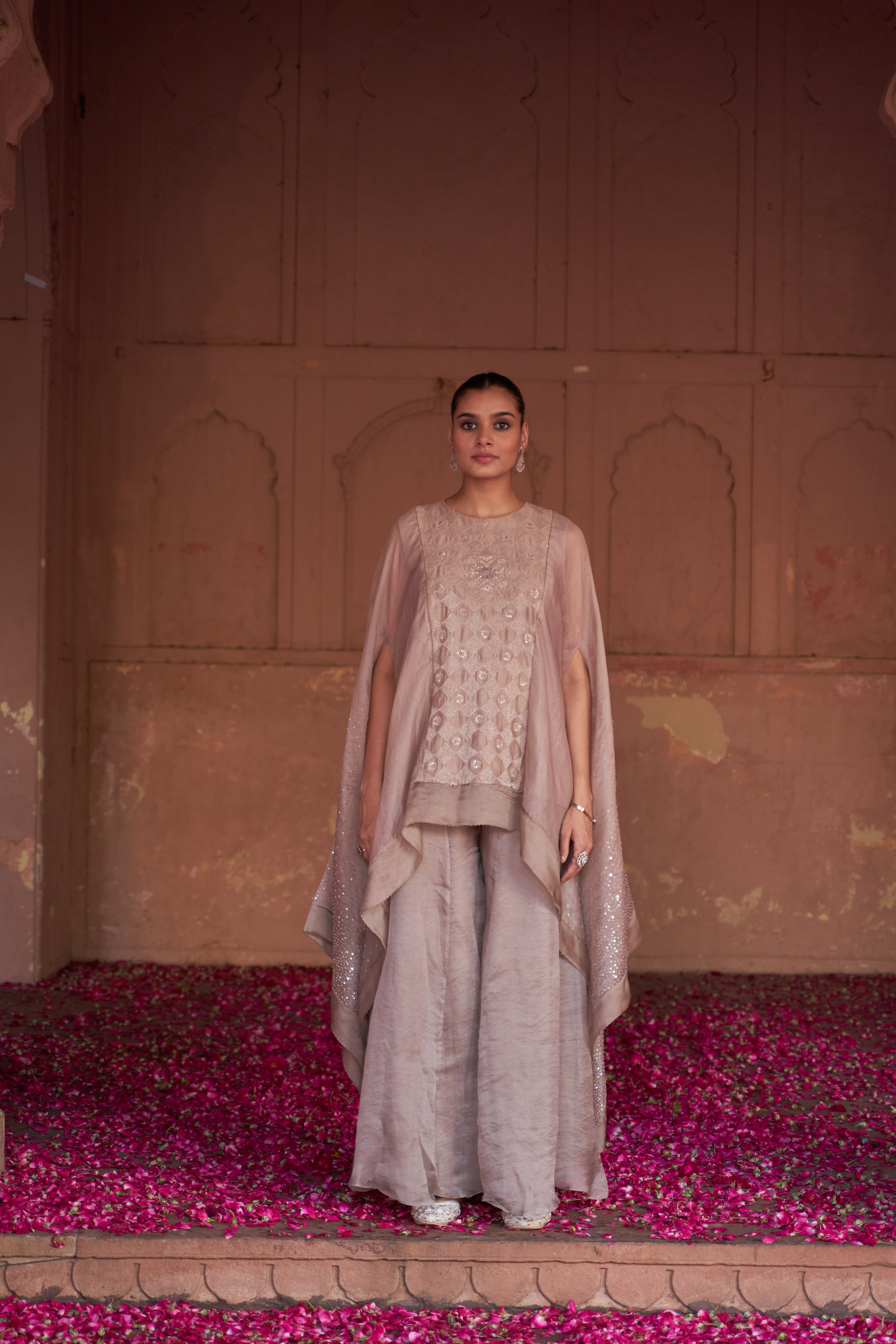 Dusty Olive Chikankari Organza Sharara Set