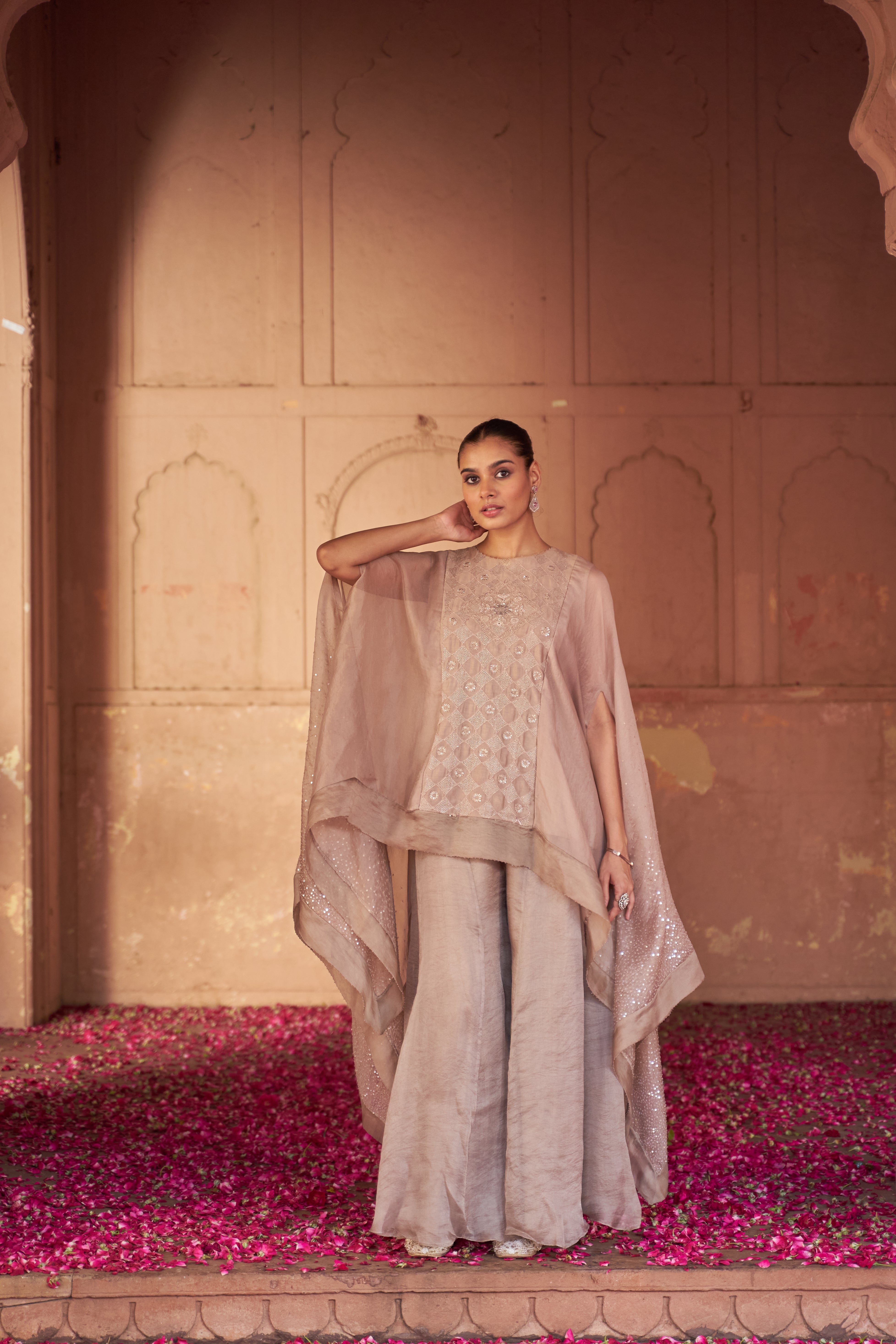 Dusty Olive Chikankari Organza Sharara Set