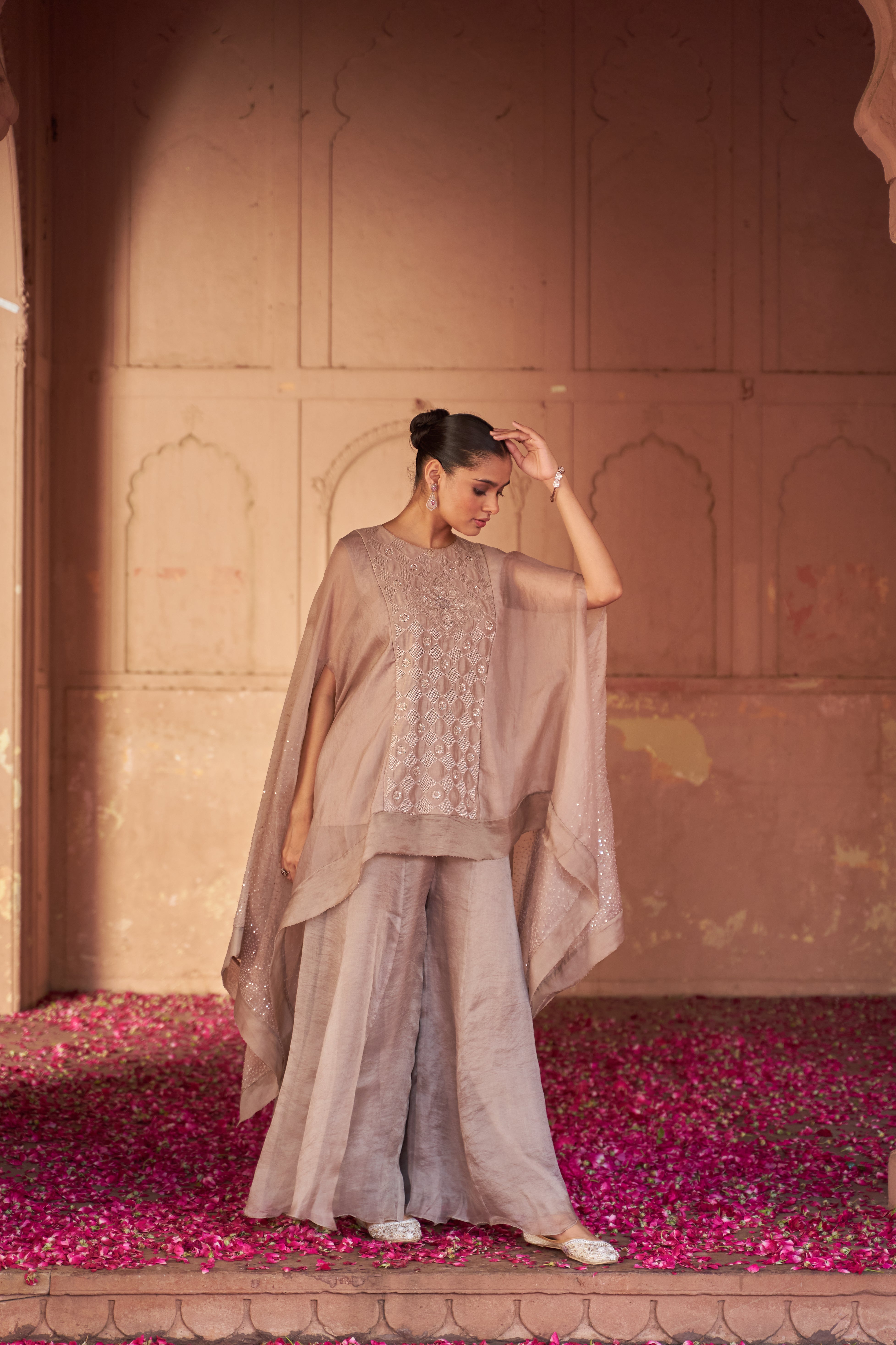 Dusty Olive Chikankari Organza Sharara Set