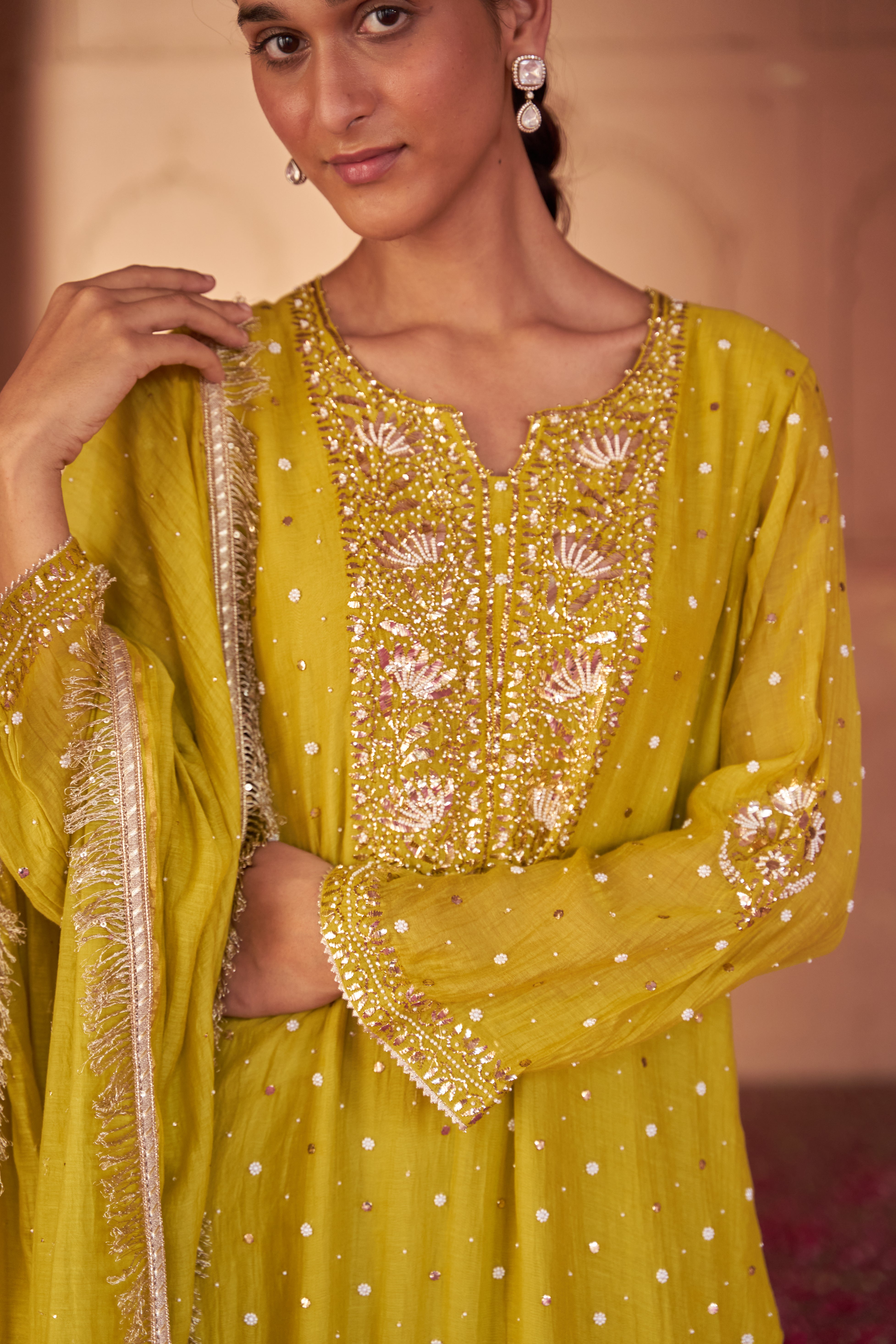 Green Mul Chanderi Chikankari Kurta Set