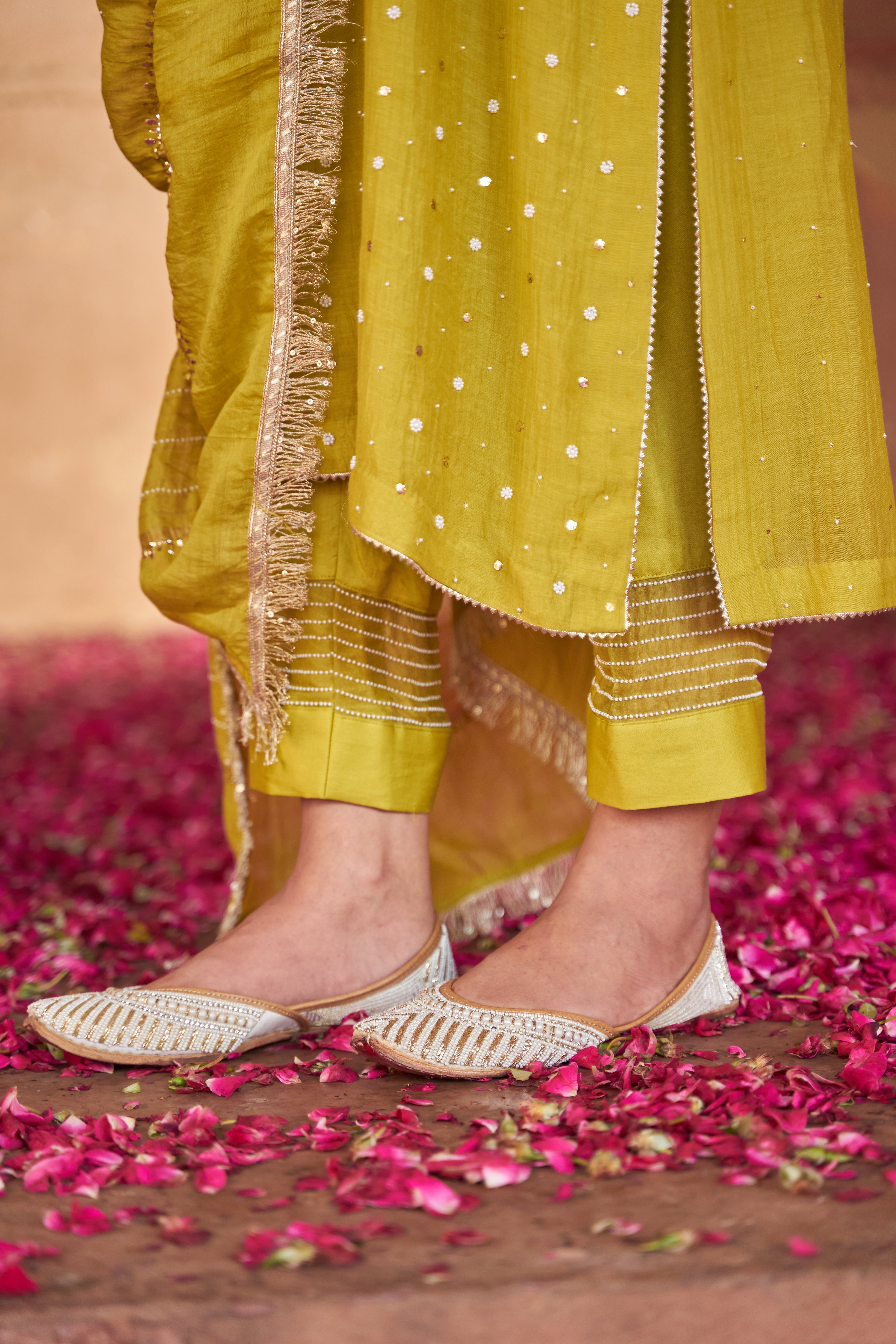 Green Mul Chanderi Chikankari Kurta Set