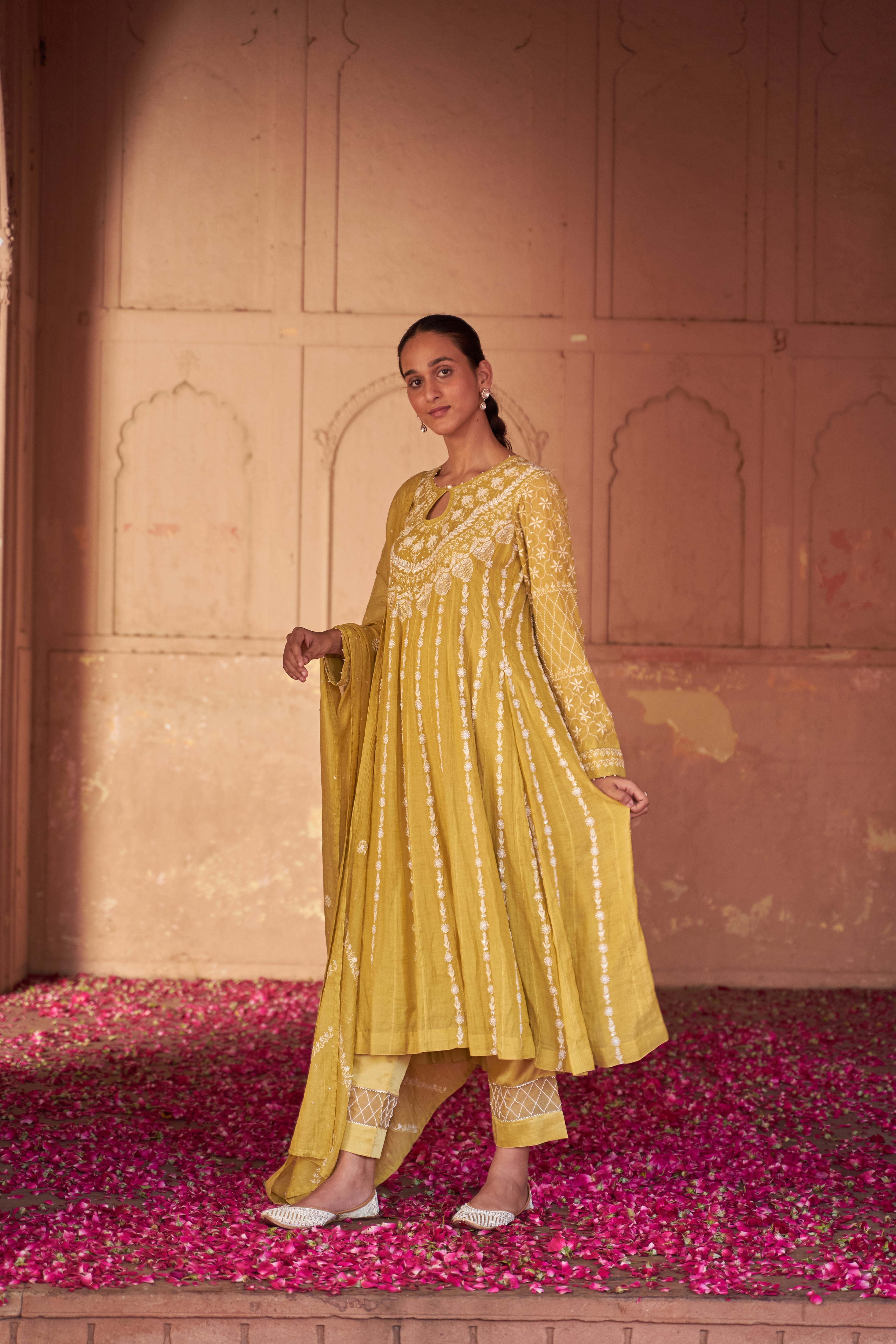 Lime Green Tissue Chikankari Anarkali