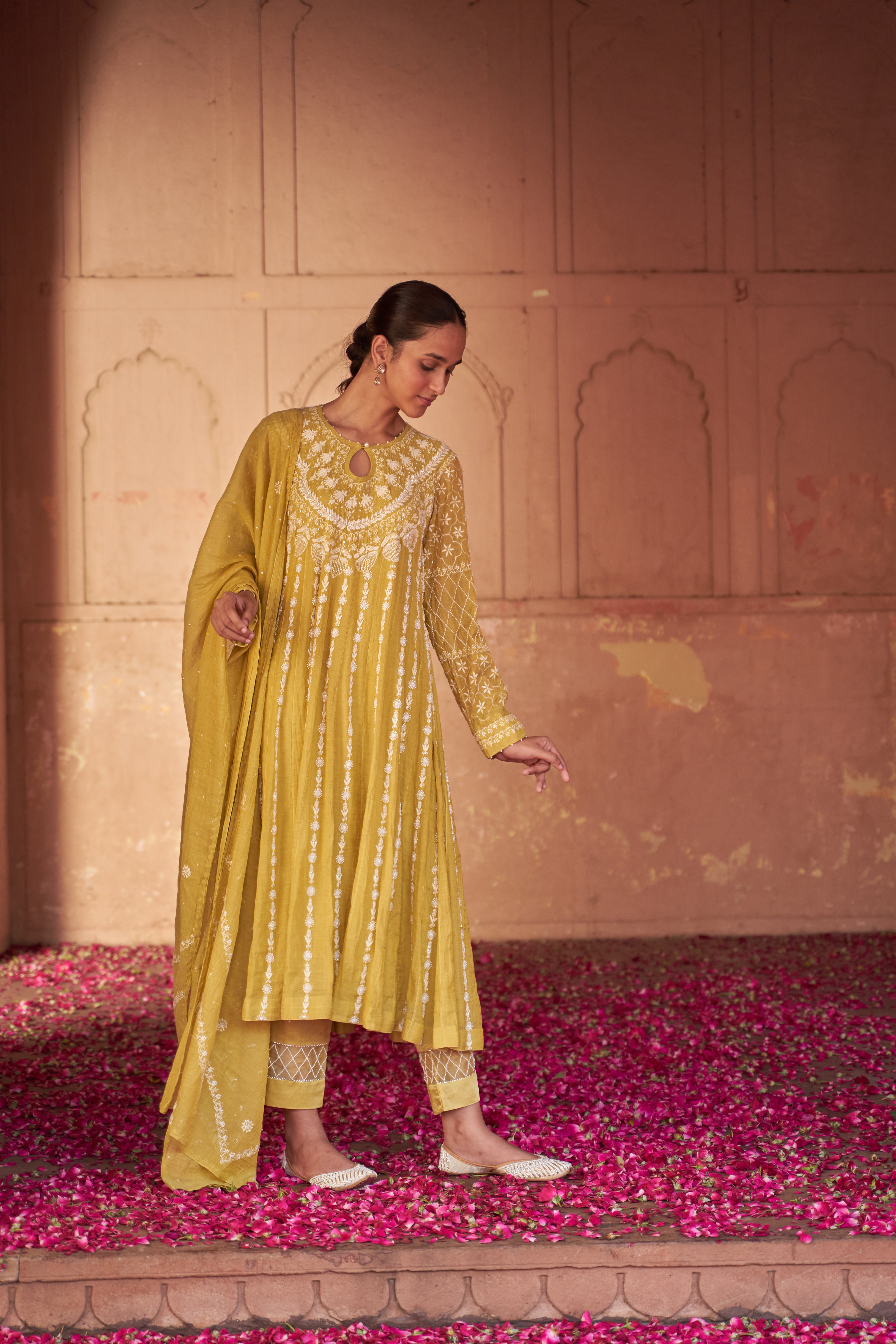 Lime Green Tissue Chikankari Anarkali