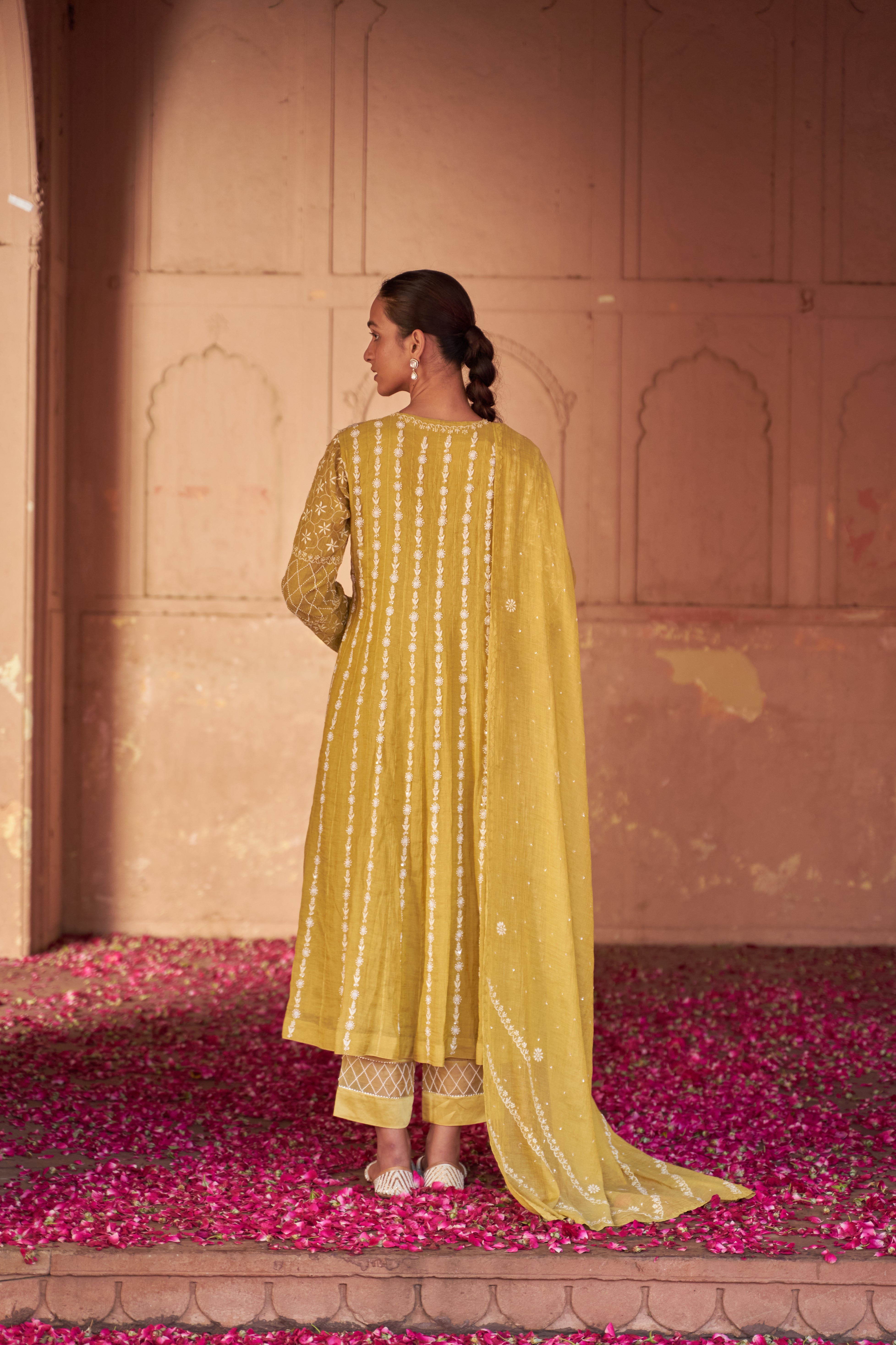 Lime Green Tissue Chikankari Anarkali