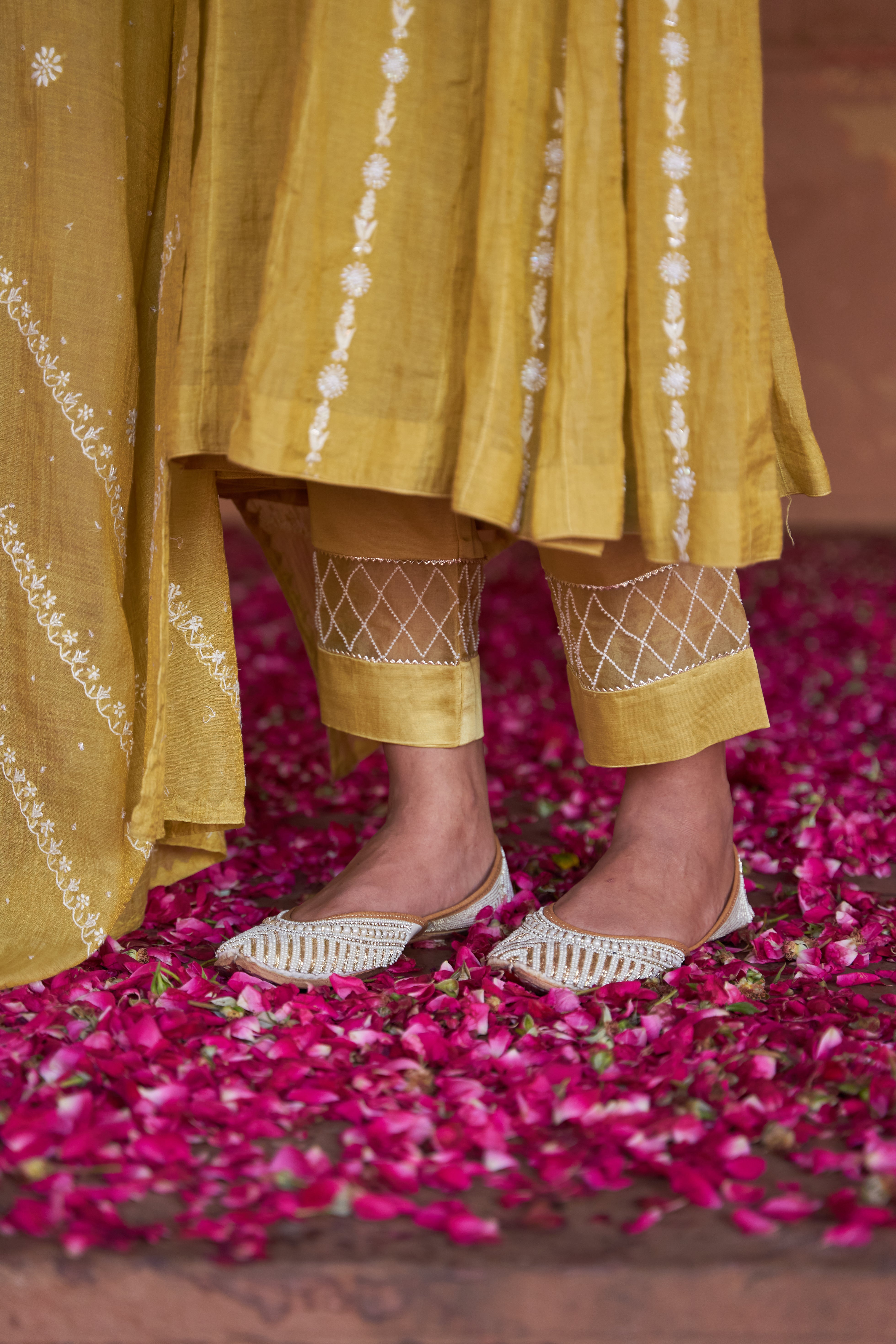 Lime Green Tissue Chikankari Anarkali