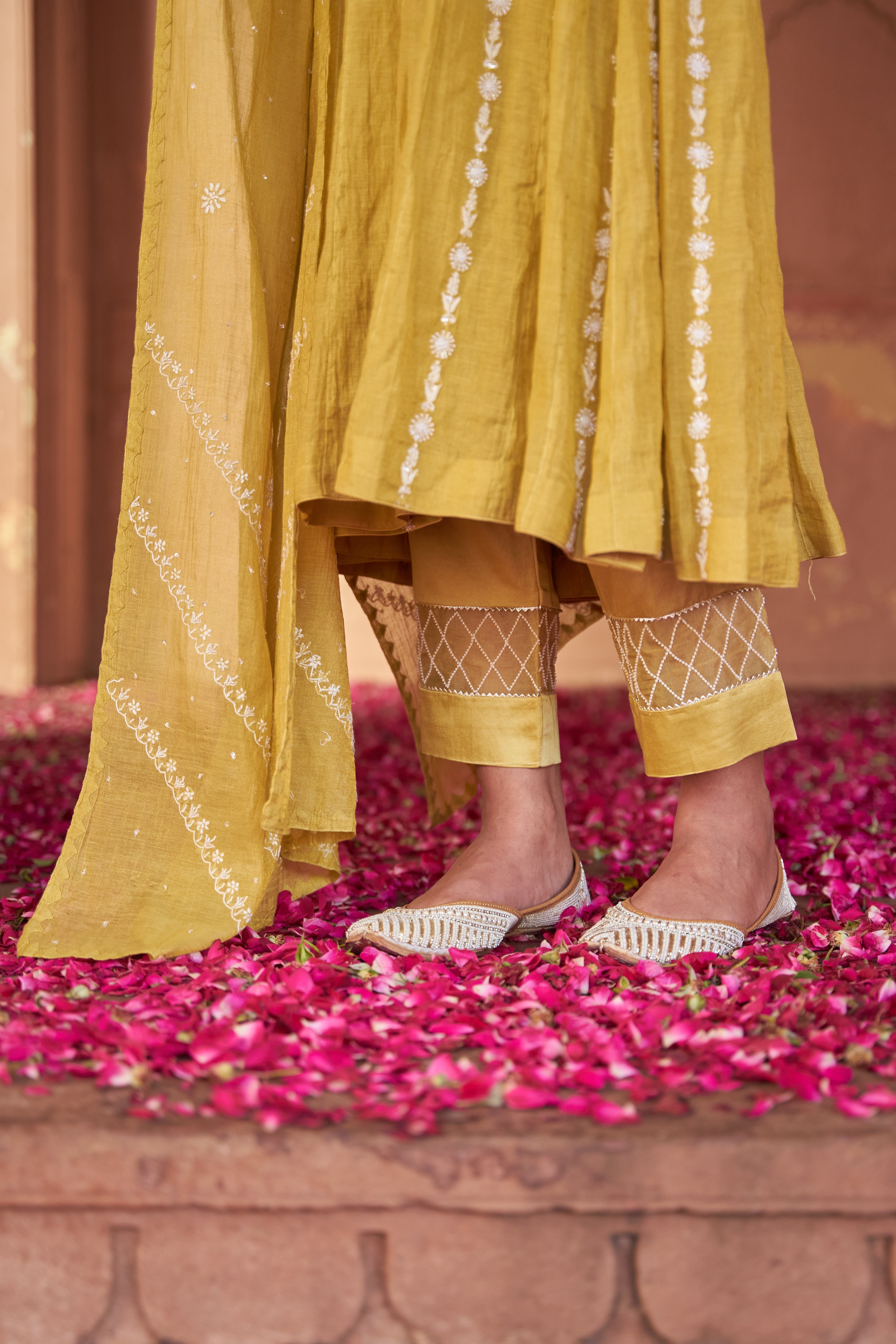 Lime Green Tissue Chikankari Anarkali