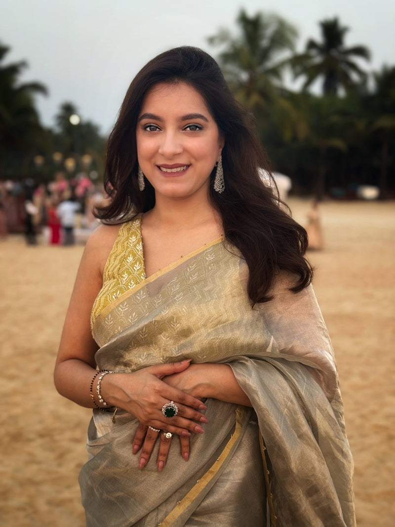 Tissue Saree with designer chikankari blouse