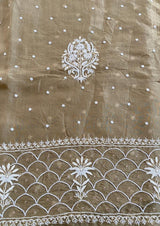 Olive green organza chikankari kurta set