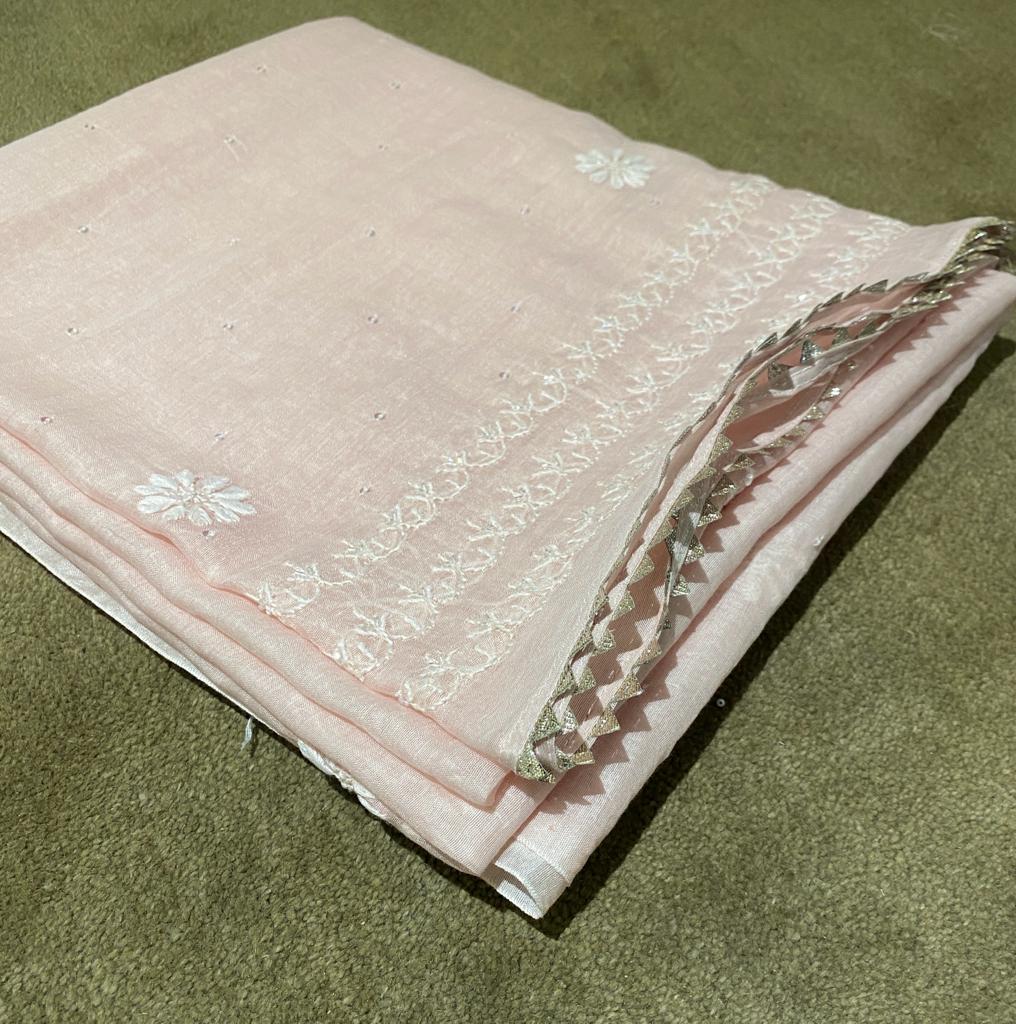 Pink mul chanderi chikankari kurta set