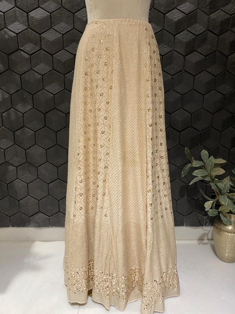 Moonga Silk Chikankari and Mukaish Skirt