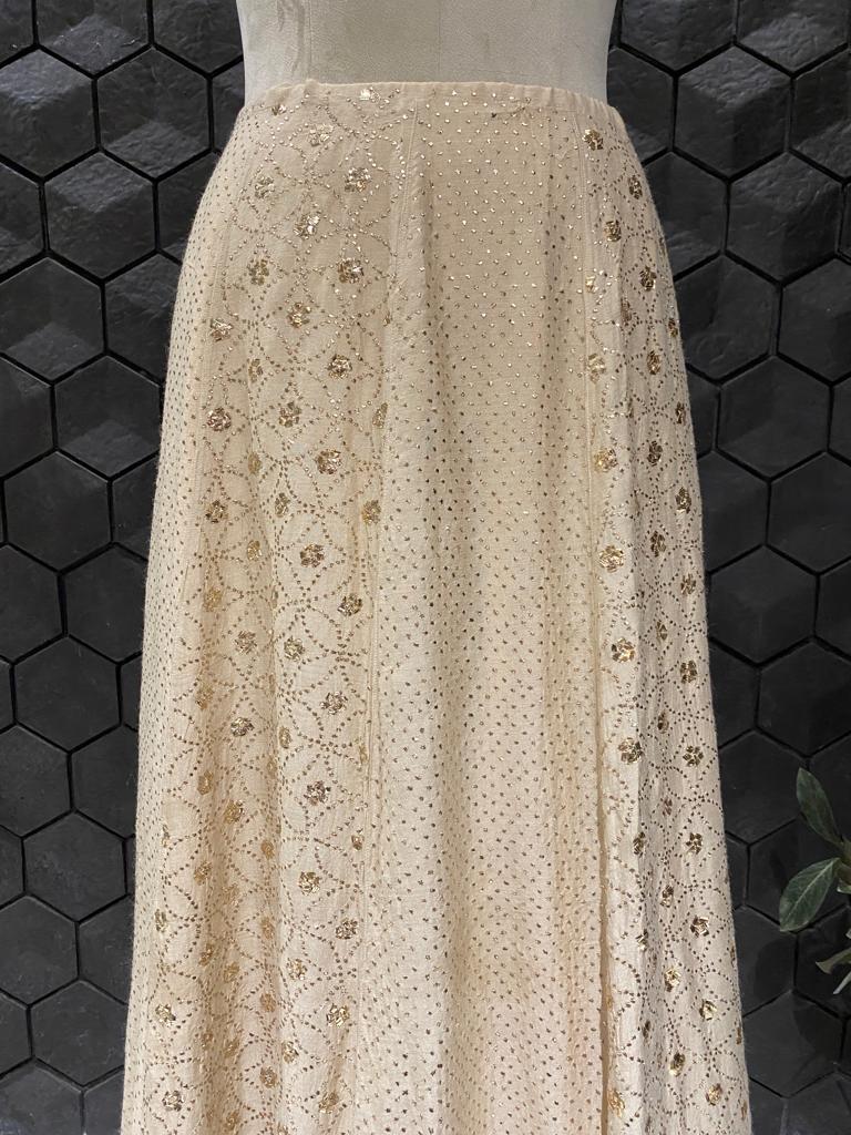 Moonga Silk Chikankari and Mukaish Skirt