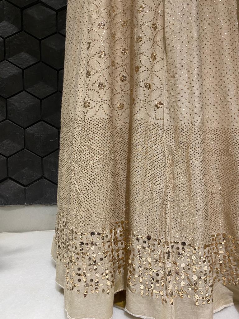 Moonga Silk Chikankari and Mukaish Skirt