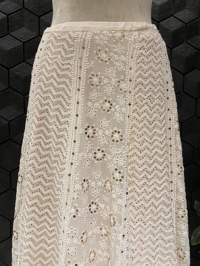 Pure georgette chikankari and mukaish skirt