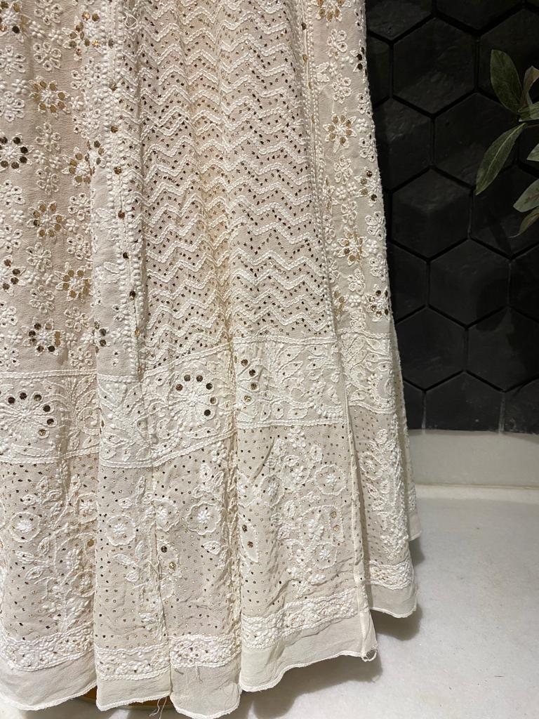 Pure georgette chikankari and mukaish skirt