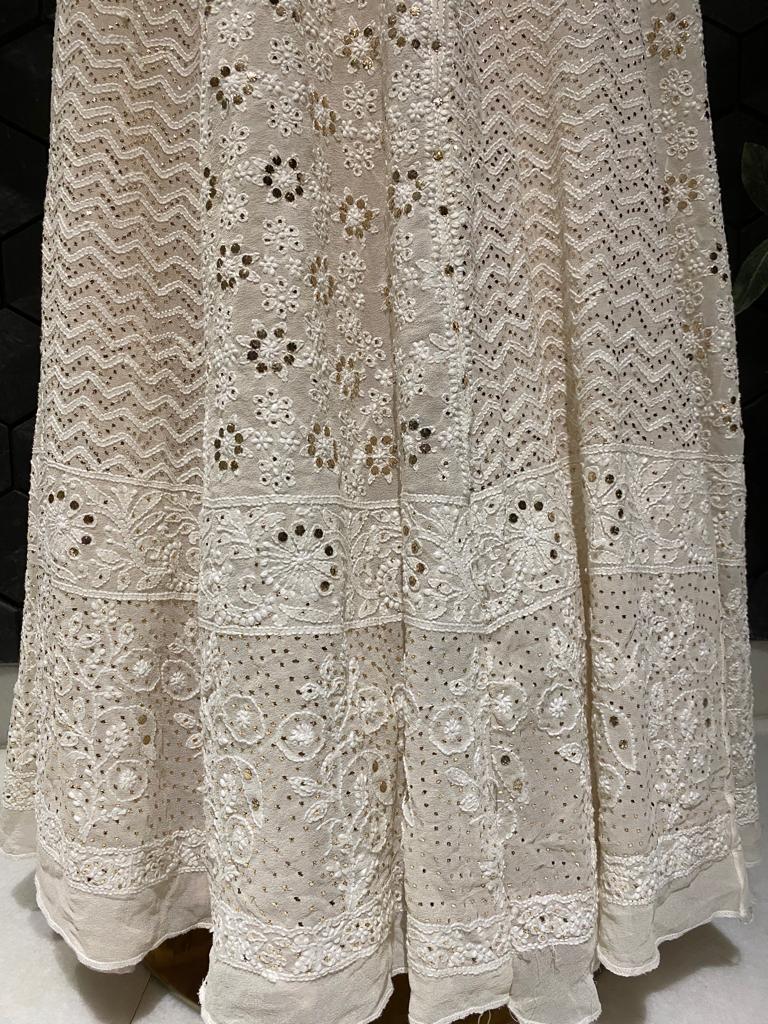 Pure georgette chikankari and mukaish skirt