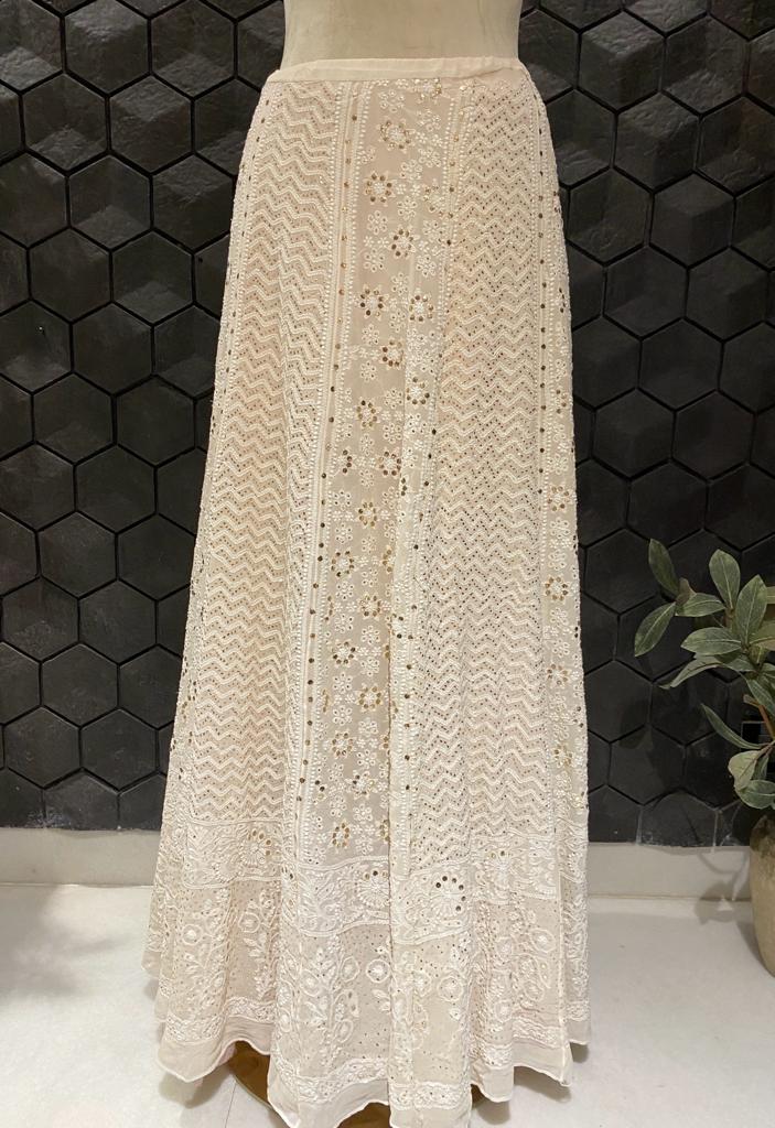 Pure georgette chikankari and mukaish skirt