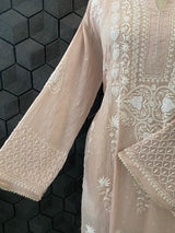 Pink silver tissue chikankari suit set