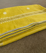 Yellow silver tissue chikankari suit set