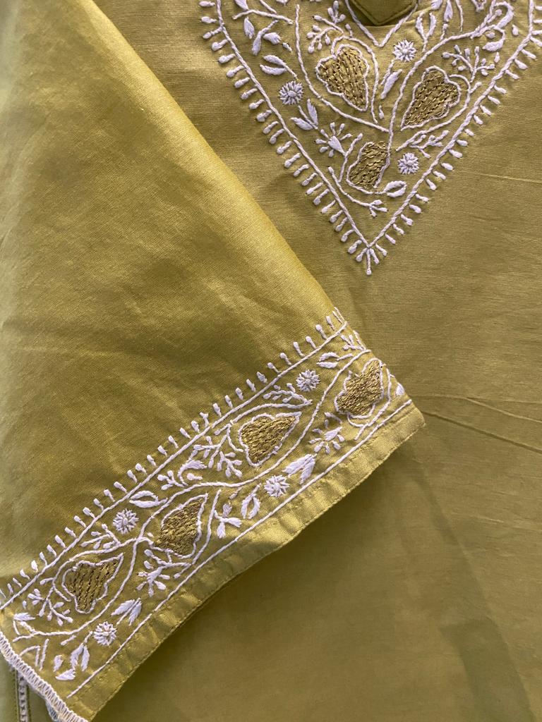 Lime Green Chanderi Chikankari Co-Ord Set
