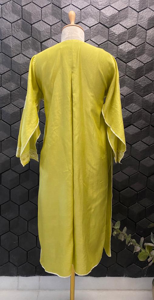 Lime Green Chanderi Chikankari Co-Ord Set