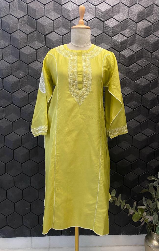 Lime Green Chanderi Chikankari Co-Ord Set