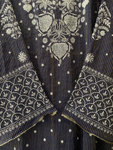 Blue Zari Striped Tissue Chikankari Kurta Set