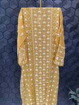 Mustard Yellow Mul Chanderi Chikankari Kurta Set