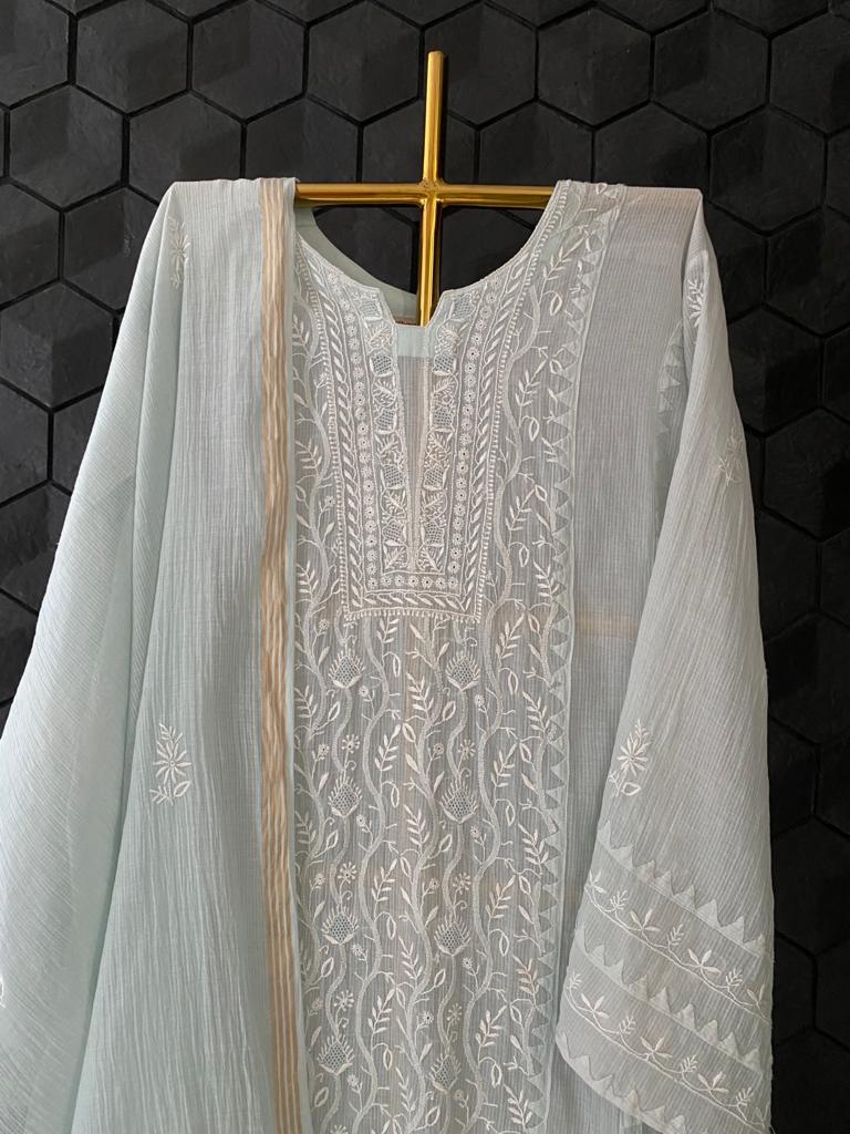 Sea Green Maheshwari Chikankari Kurta Set