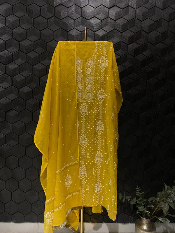 Yellow Tissue Chikankari Kurta Set