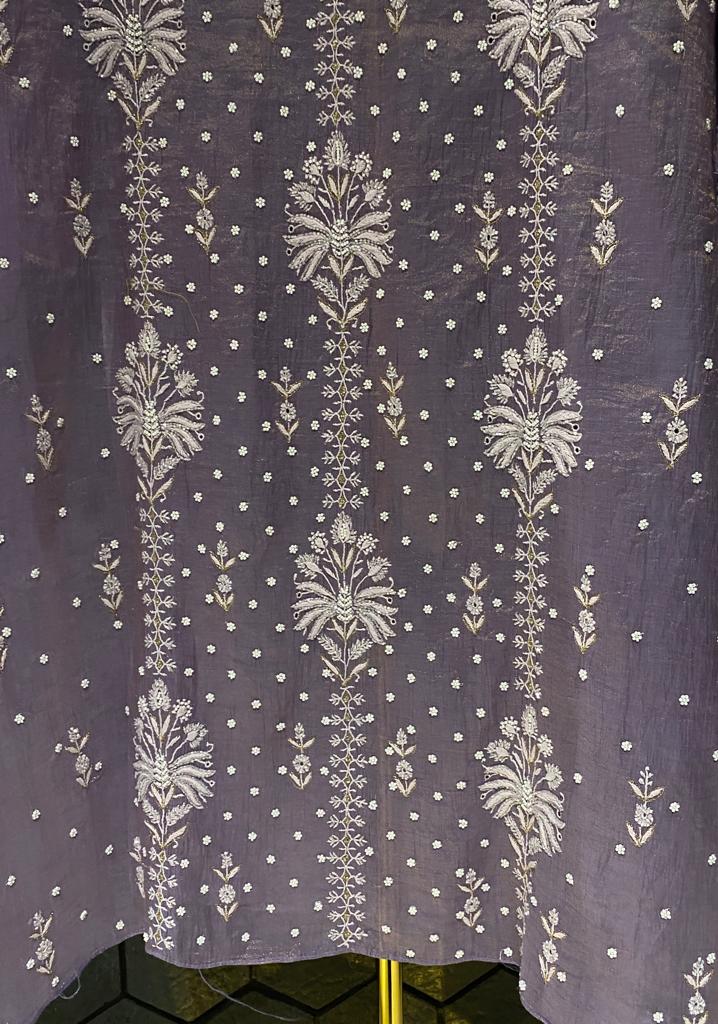 Purple Tissue Chikankari Kurta Set