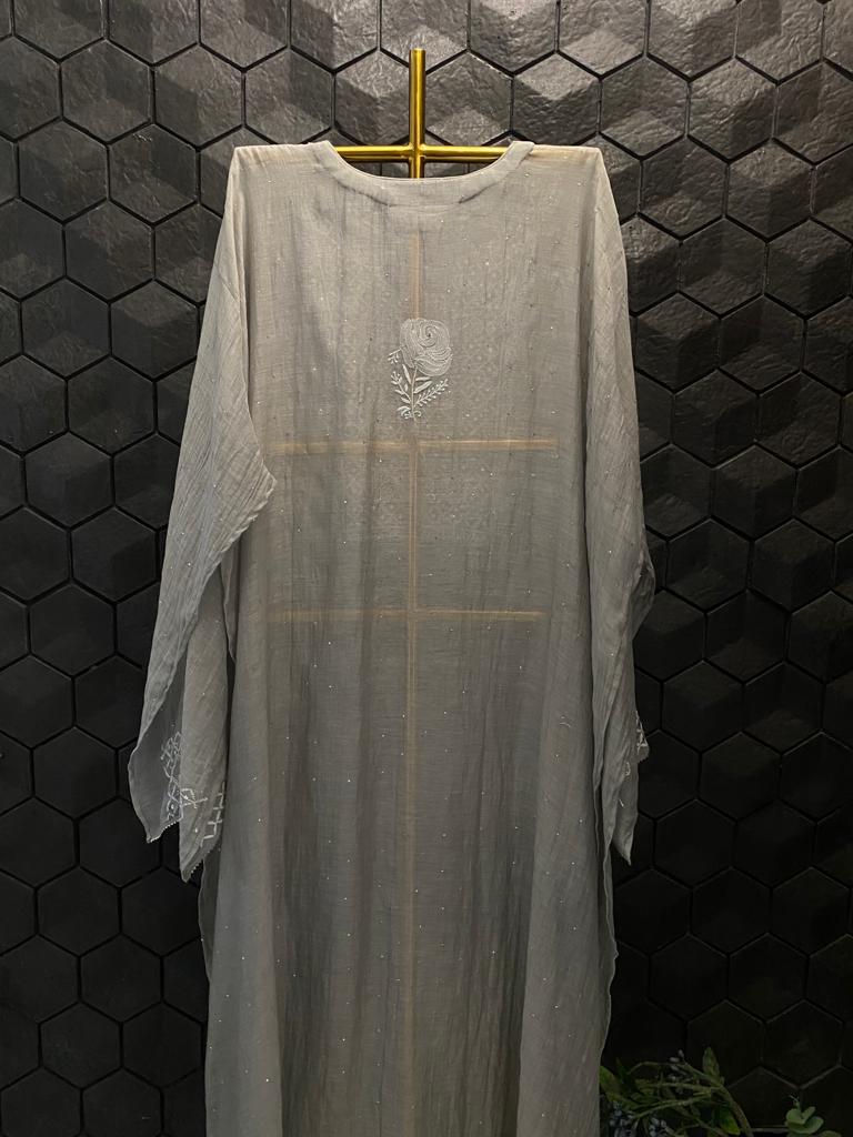 Light Grey Mul Chanderi Chikankari Kurta Set