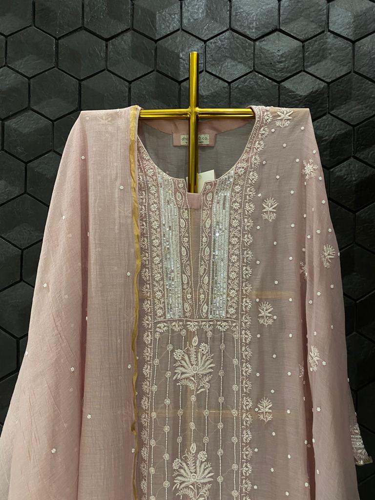 Mauve Mul Chanderi Chikankari Kurta Set