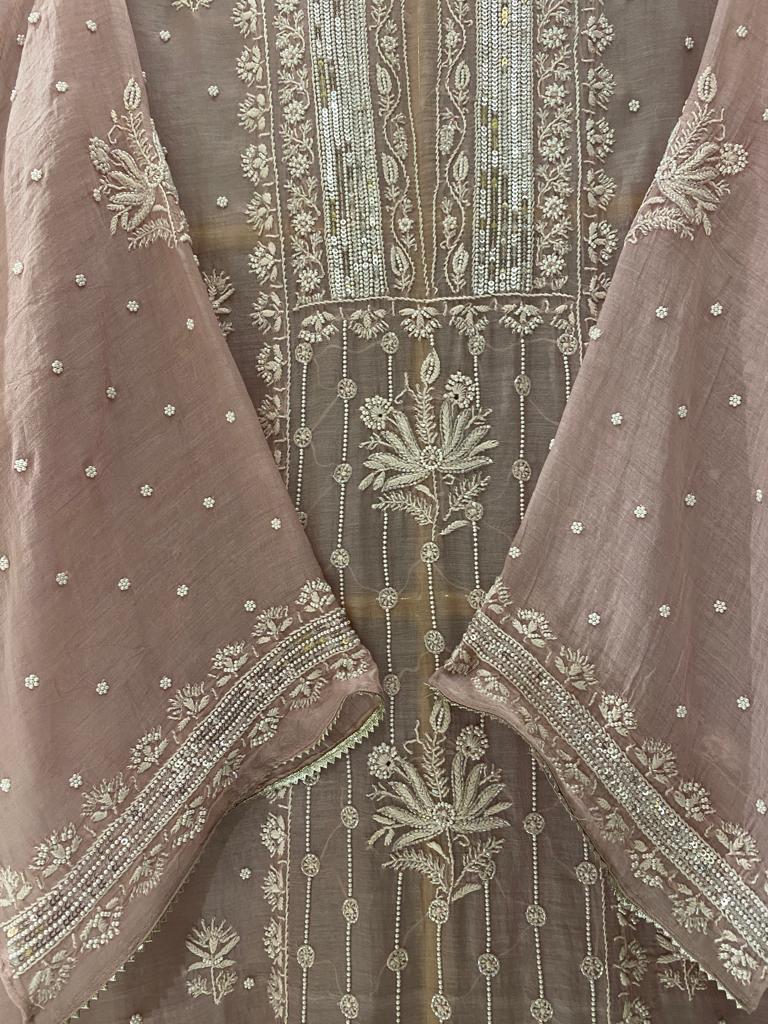 Mauve Mul Chanderi Chikankari Kurta Set