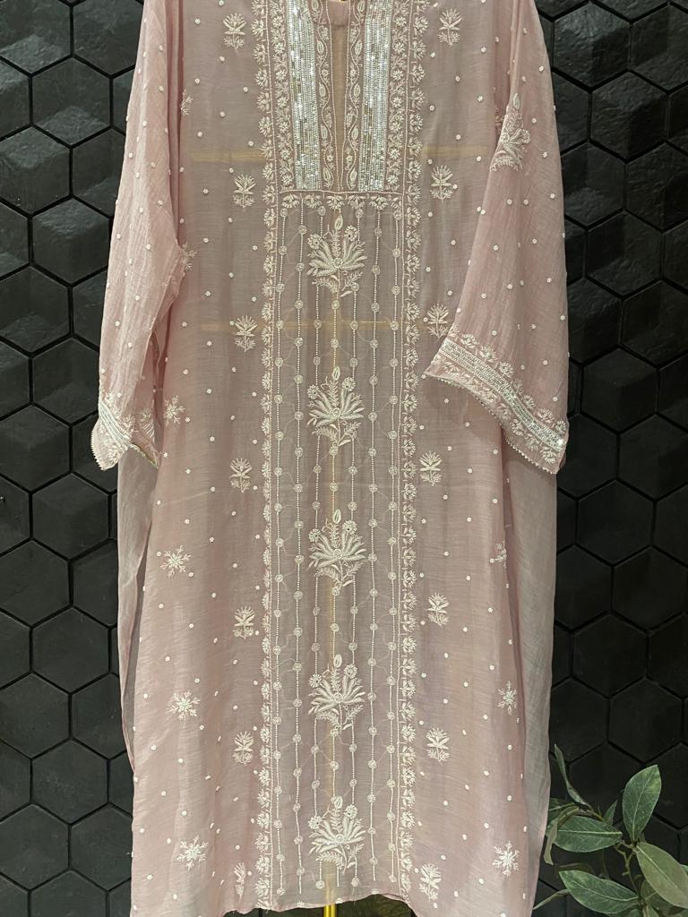 Mauve Mul Chanderi Chikankari Kurta Set