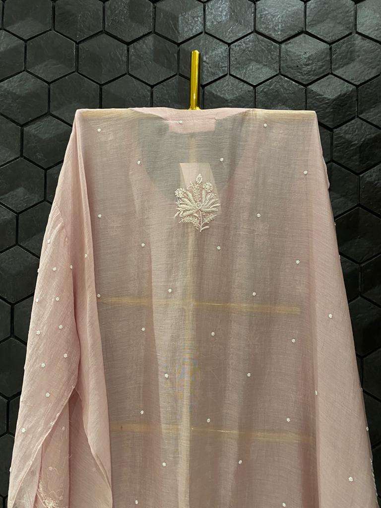 Mauve Mul Chanderi Chikankari Kurta Set