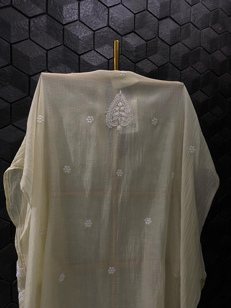 Lemon Yellow Mul Chanderi Chikankari Kurta Set