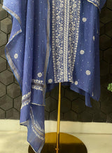Cobalt Blue Maheshwari Chikankari Kurta Set