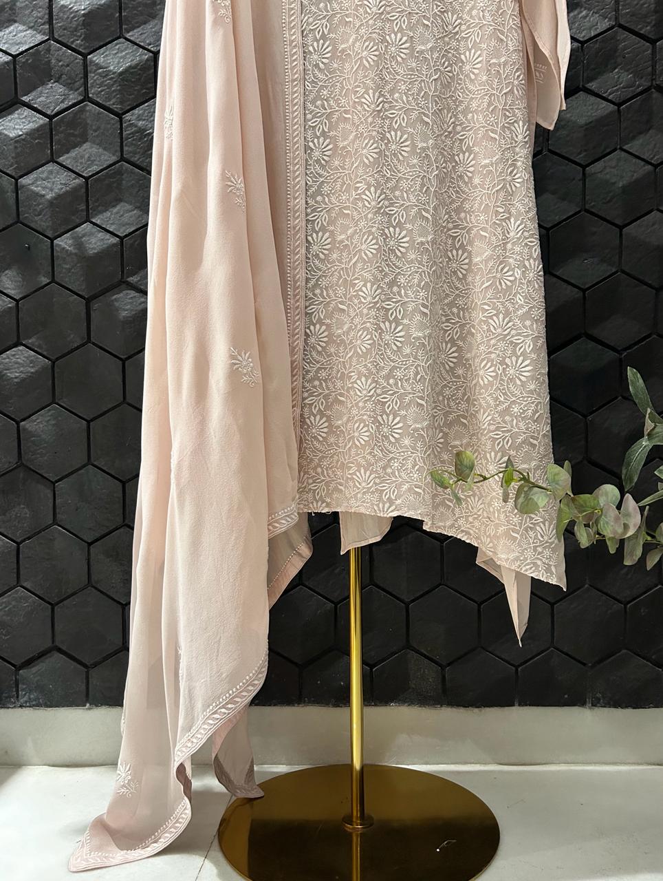 Light Pink Georgette Chikankari Kurta Set