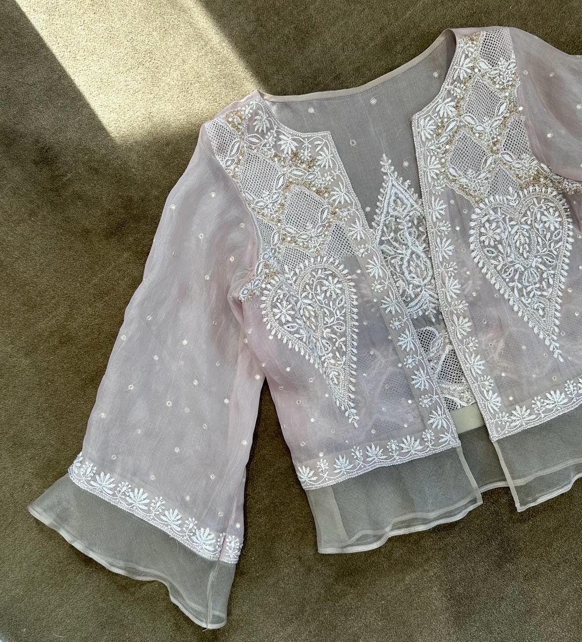 Premium Organza Chikankari Jacket and Jumpsuit Set