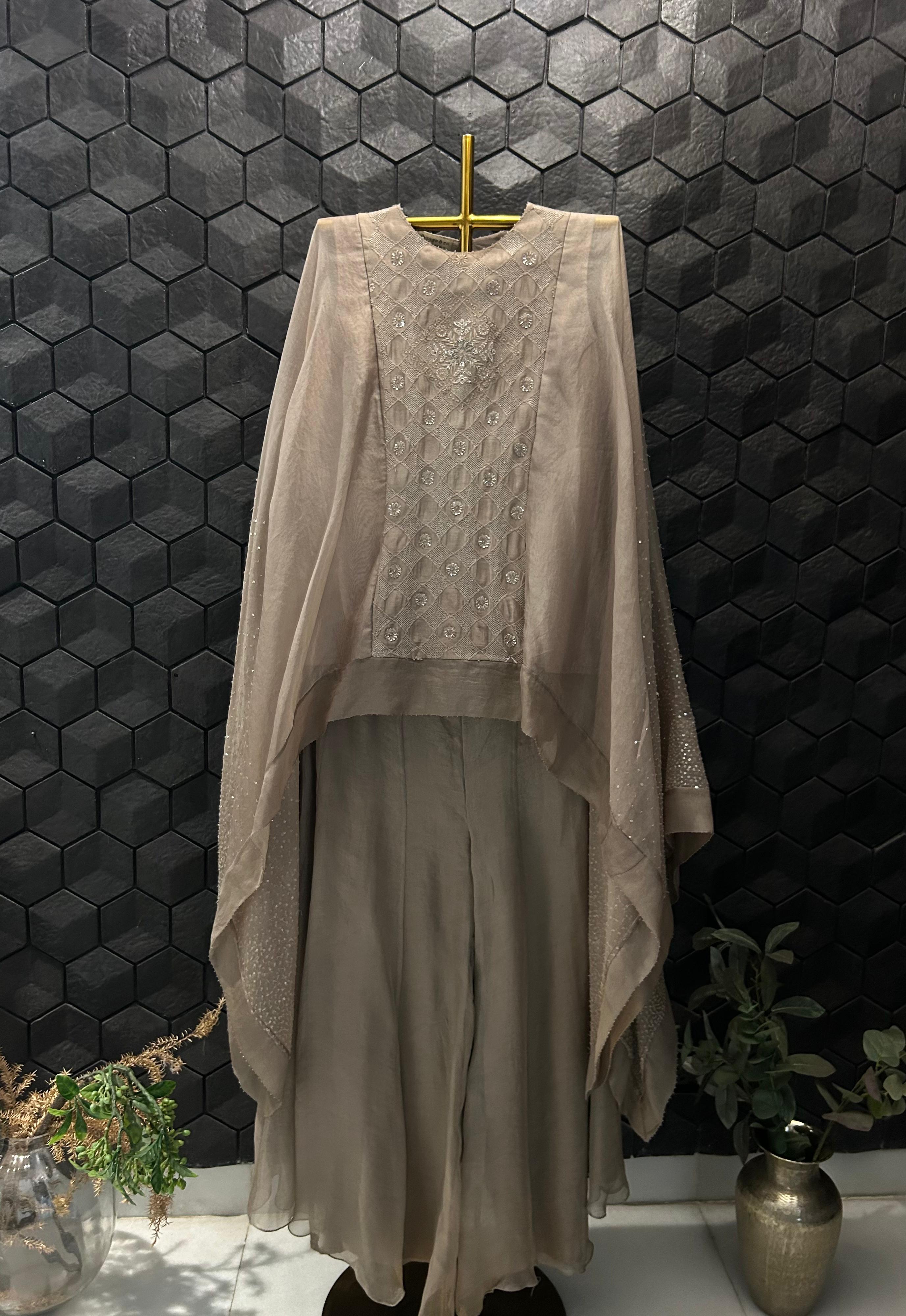 Premium Brown  Long Sleeves Sharara Set